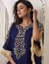 Islamic Dark Blue Georgette Stones Embroidery Farasha