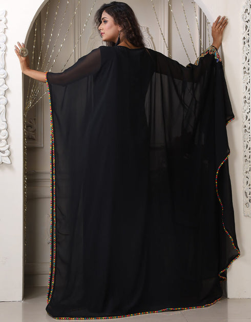 Chic Black Georgette Stones Embroidery Farasha