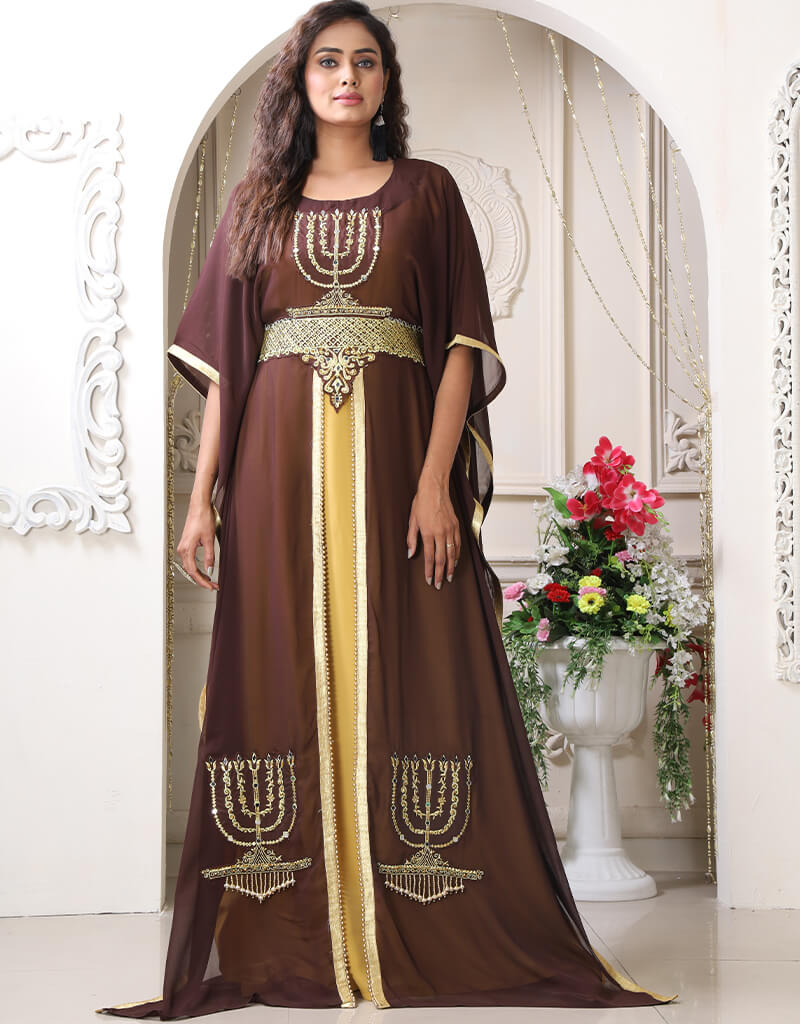 Modest Purple Georgette Stones Embroidery Farasha