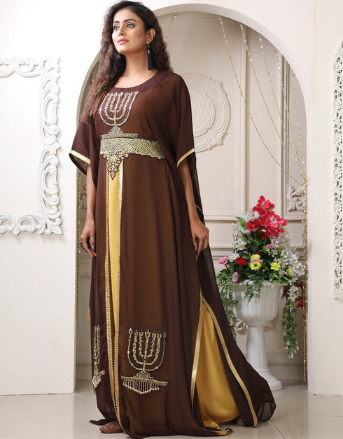 Trendy Brown Georgette Stones Embroidery Farasha