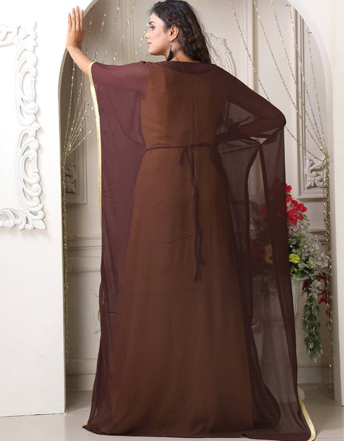 Trendy Brown Georgette Stones Embroidery Farasha