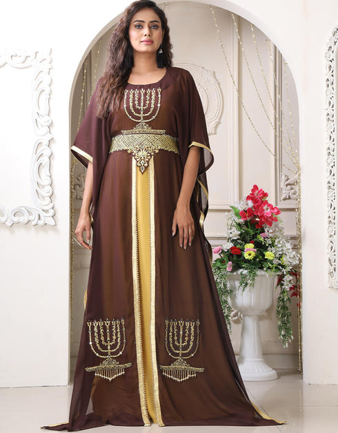 Trendy Brown Georgette Stones Embroidery Farasha