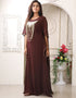 Modern Brown Georgette Stones Embroidery Farasha