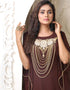 Modern Brown Georgette Stones Embroidery Farasha