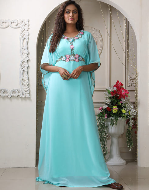 Dubai MintGreen Georgette Stones Embroidery Farasha
