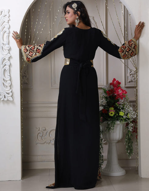 Muslim Black Georgette Stone Embroidery Moroccan