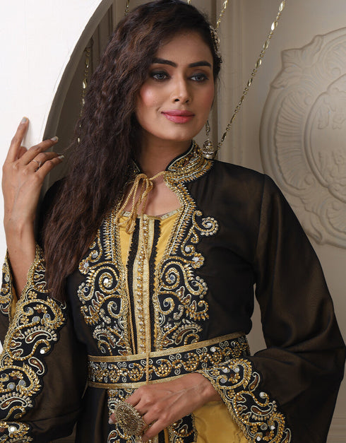 Modest Black Georgette Stone Embroidery Moroccan