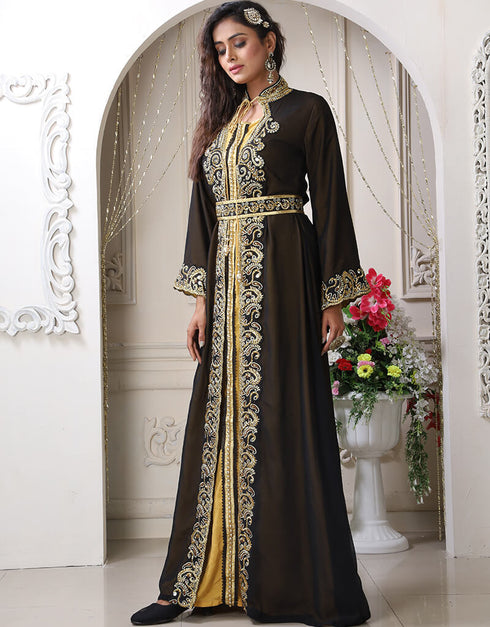 Modest Black Georgette Stone Embroidery Moroccan