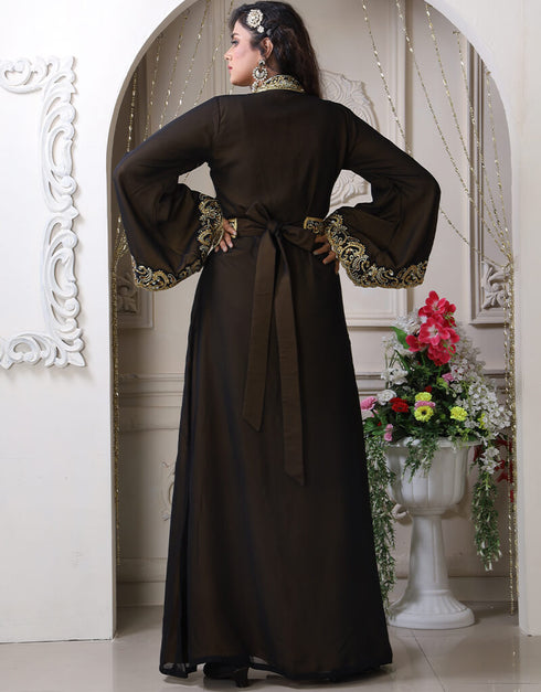 Modest Black Georgette Stone Embroidery Moroccan