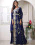 Islamic DarkBlue Georgette Stone Embroidery Moroccan Wedding Dress