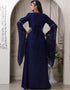 Islamic DarkBlue Georgette Stone Embroidery Moroccan Wedding Dress