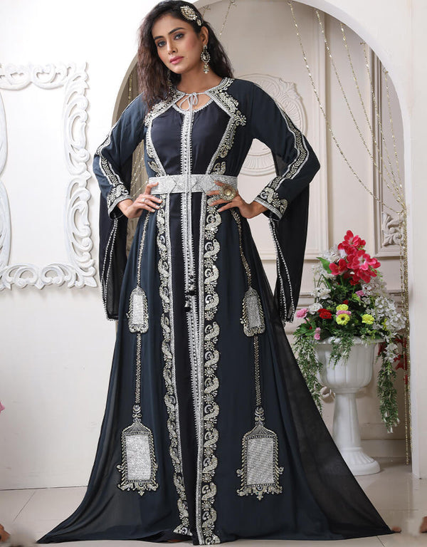 Arabic DarkGrey Georgette Stone Embroidery Moroccan
