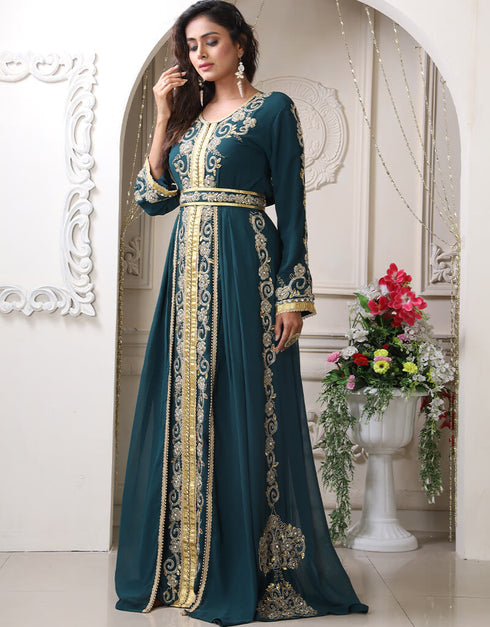 Muslimah BottleGreen Georgette Stone Embroidery Moroccan