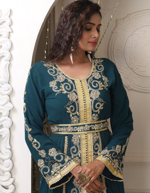 Muslimah BottleGreen Georgette Stone Embroidery Moroccan