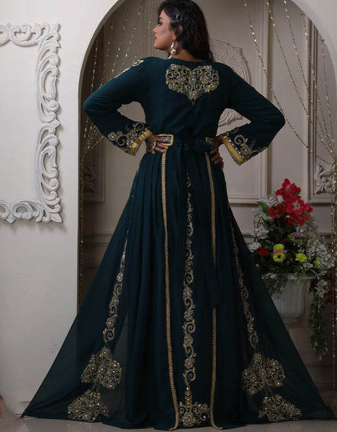 Muslimah BottleGreen Georgette Stone Embroidery Moroccan
