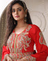 Chic Red Georgette Stone Embroidery Moroccan