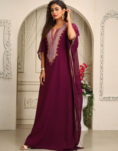 Dubai Violet Georgette Stones Embroidery Farasha
