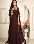 Modest Brown Georgette Stones Embroidery Farasha