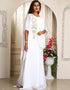 Chic White Georgette Stones Embroidery Farasha