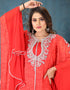 Dubai Red Georgette Stones Embroidery Farasha