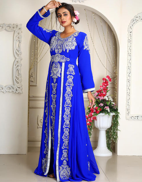 Muslim Blue Georgette Stone Embroidery Moroccan