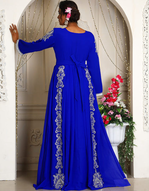 Muslim Blue Georgette Stone Embroidery Moroccan
