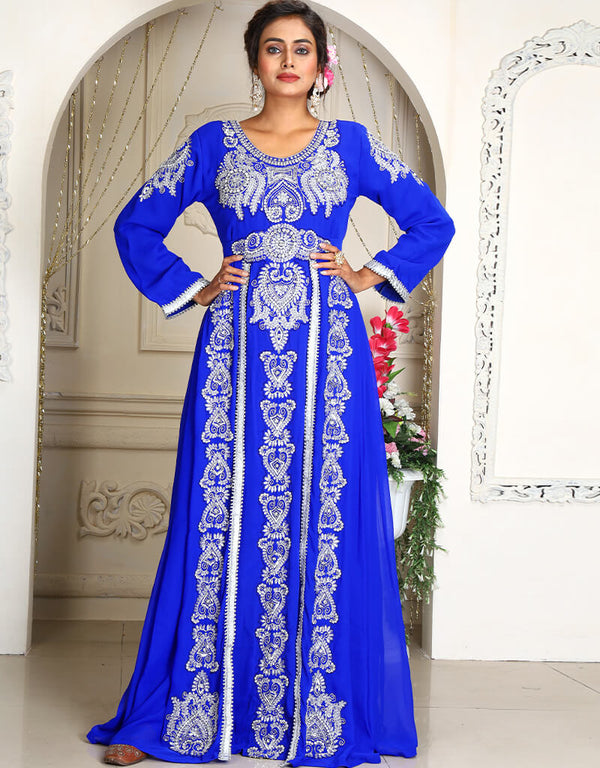 Muslim Blue Georgette Stone Embroidery Moroccan