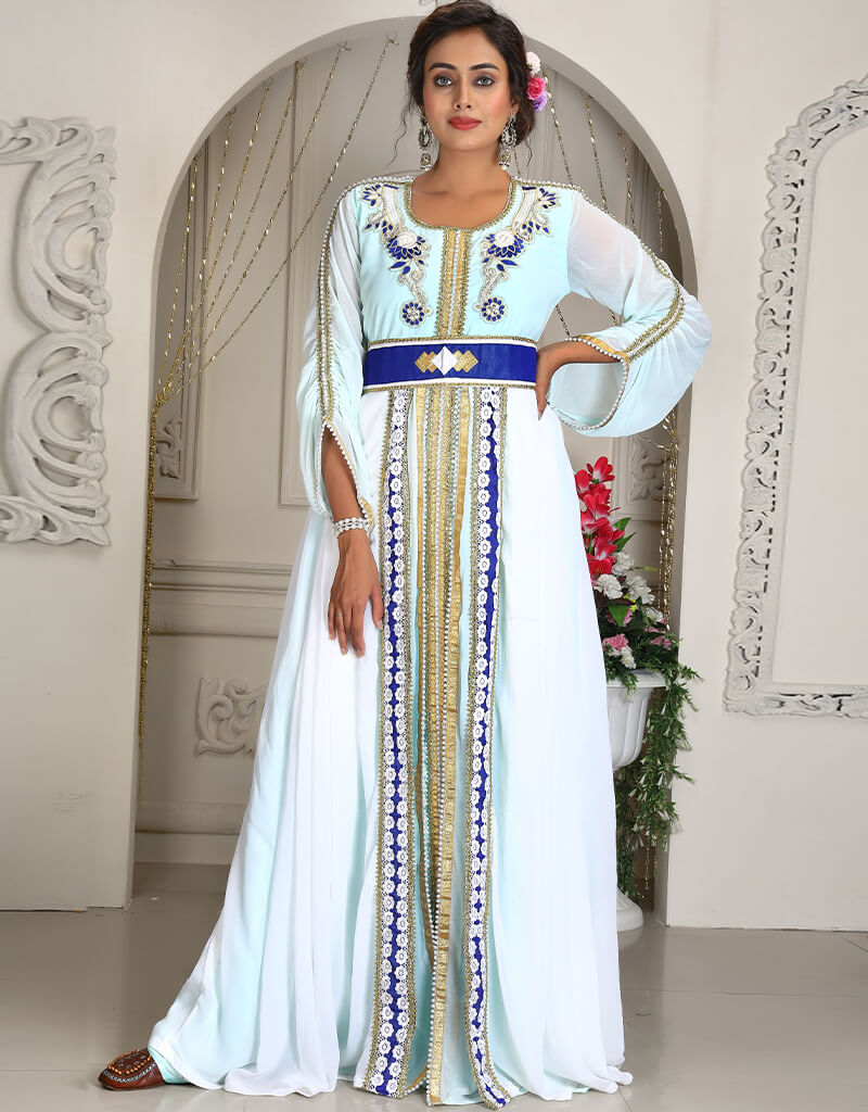 Dubai SeaGreen Georgette Stone Embroidery Moroccan