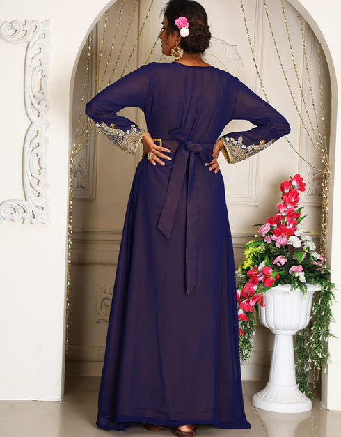 Muslimah Dark Blue Georgette Stone Embroidery Moroccan