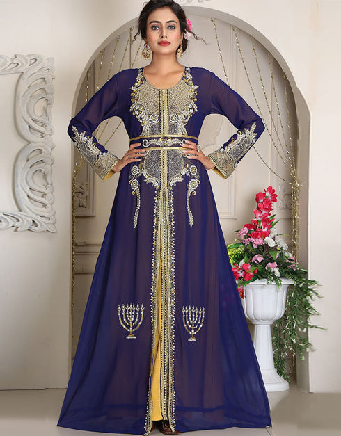 Muslimah Dark Blue Georgette Stone Embroidery Moroccan