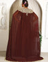 Chic Brown Georgette Stone Embroidery Moroccan