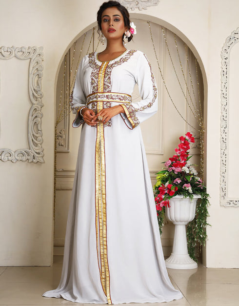 Modern Light Grey Georgette Stone Embroidery Moroccan