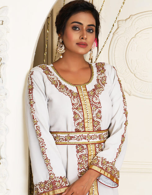 Modern Light Grey Georgette Stone Embroidery Moroccan