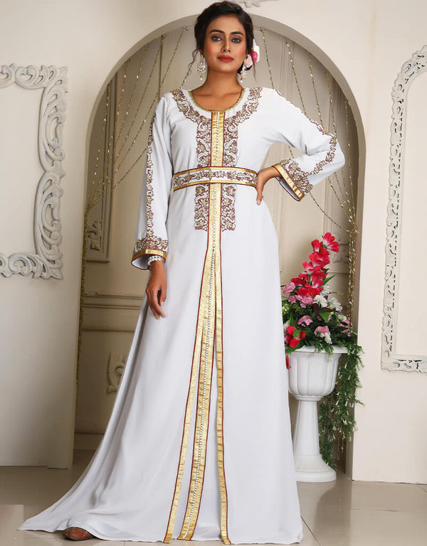 Modern Light Grey Georgette Stone Embroidery Moroccan