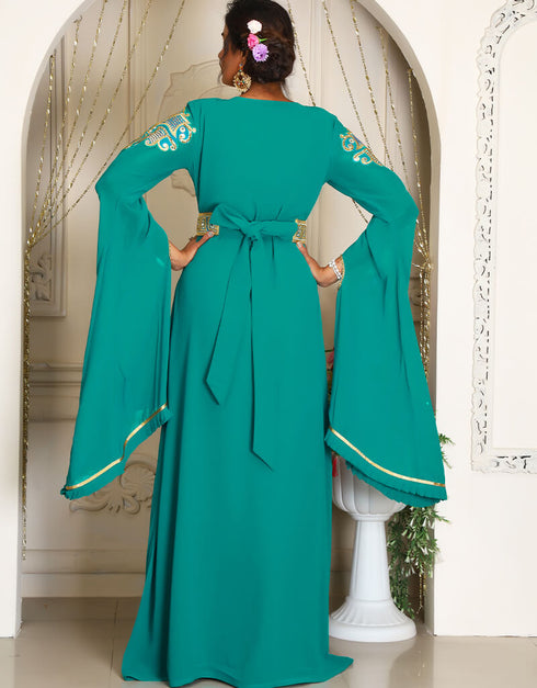 Dubai SeaGreen Georgette Stone Embroidery Moroccan