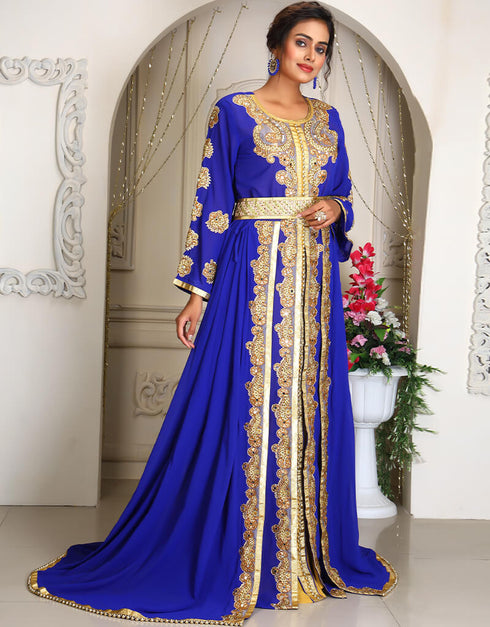 Modest Blue Georgette Stone Embroidery Moroccan