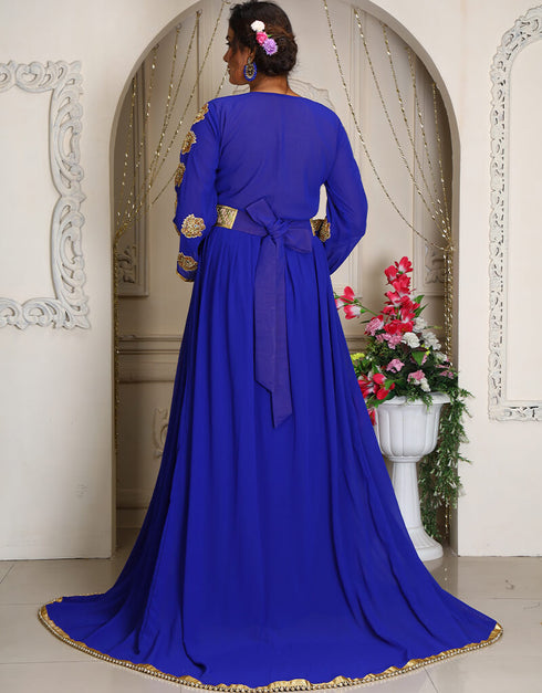 Modest Blue Georgette Stone Embroidery Moroccan