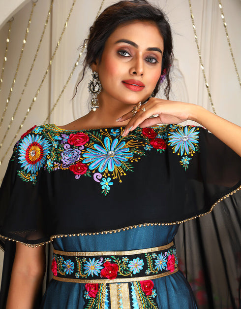 Islamic Black Georgette Stone Embroidery Moroccan