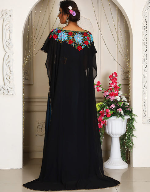 Islamic Black Georgette Stone Embroidery Moroccan
