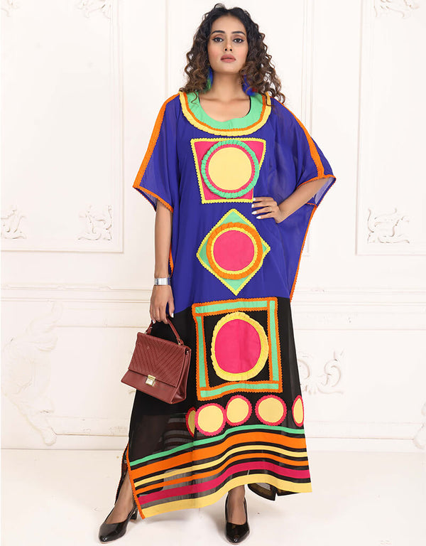 Chic Blue and White Color digital printed Real Georgette Farasha Style Kaftan