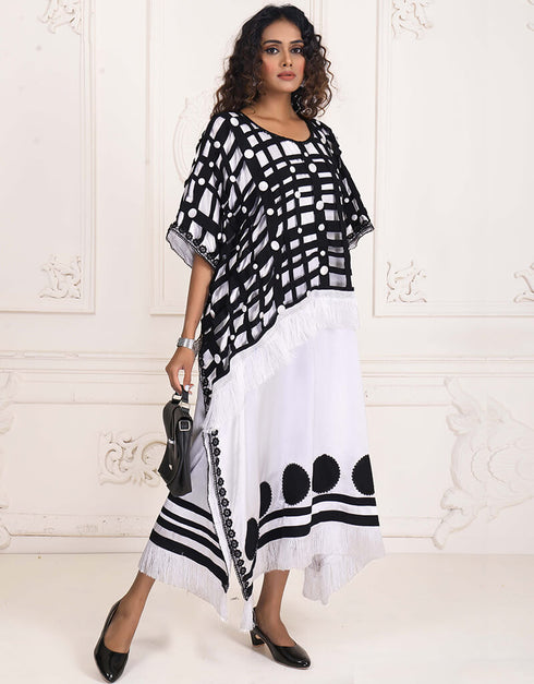 Modern White and Black Color Rayon Modern Style kaftan