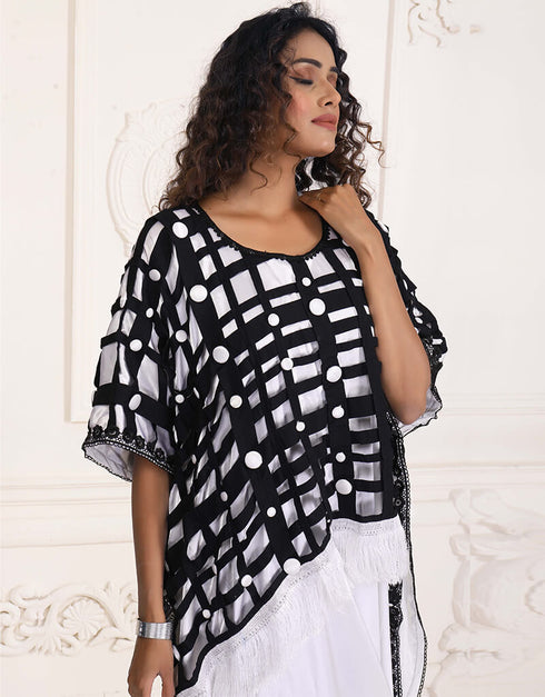 Modern White and Black Color Rayon Modern Style kaftan