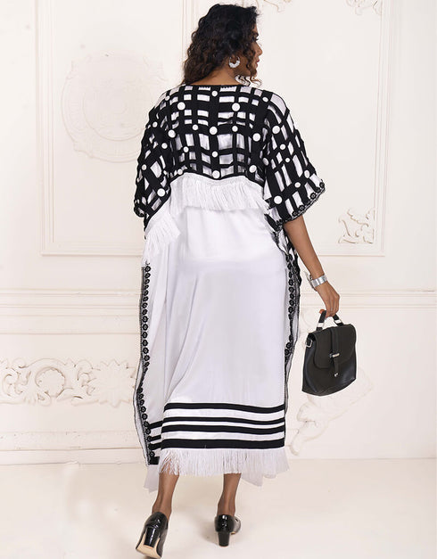 Modern White and Black Color Rayon Modern Style kaftan