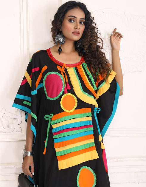 Dubai Dark Black Real Georgette Farsha Style Kaftan