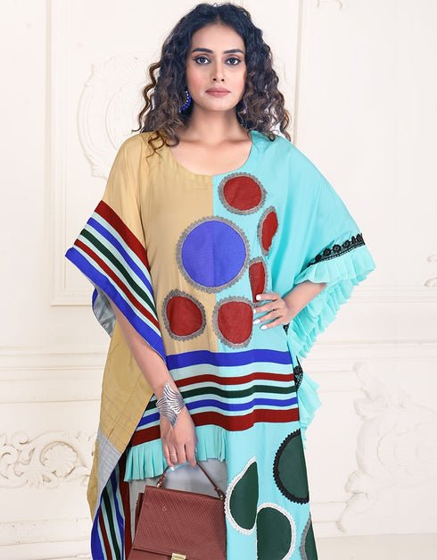 Muslim Coral Blue Casual Farasha Style Kaftan