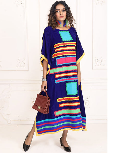 Islamic Dark Indigo Velvet Maxi dress Style Kaftan