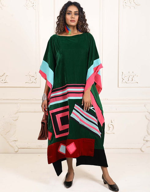 Muslimah Gable Green Color Multi Color Kaftan