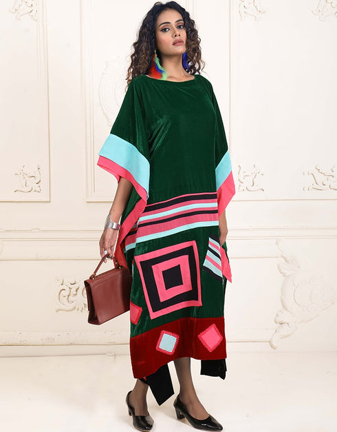 Muslimah Gable Green Color Multi Color Kaftan