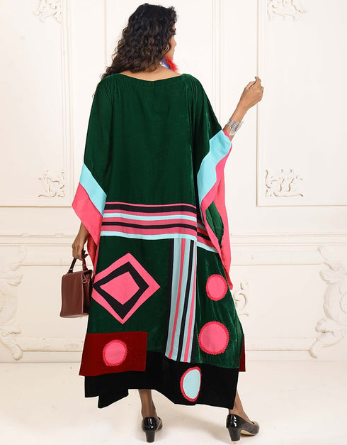Muslimah Gable Green Color Multi Color Kaftan