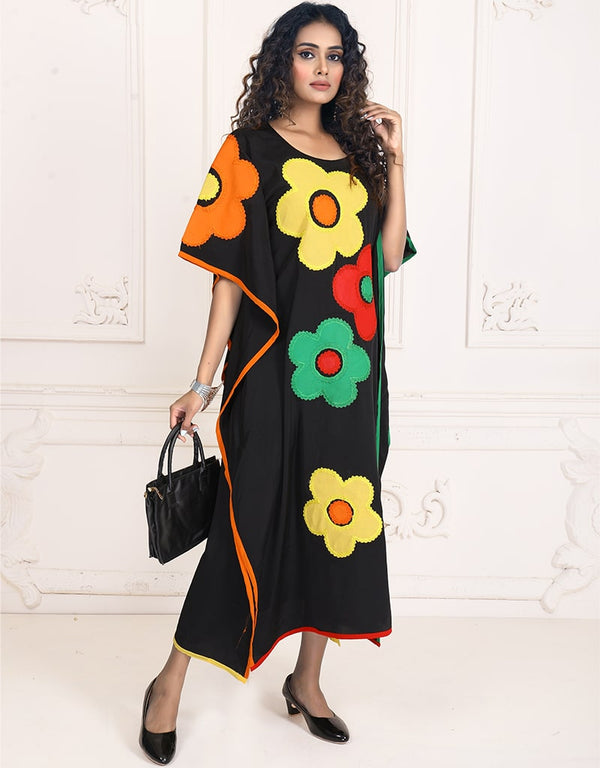 Trendy Smoke Black Color Velvet Free Size Kaftan